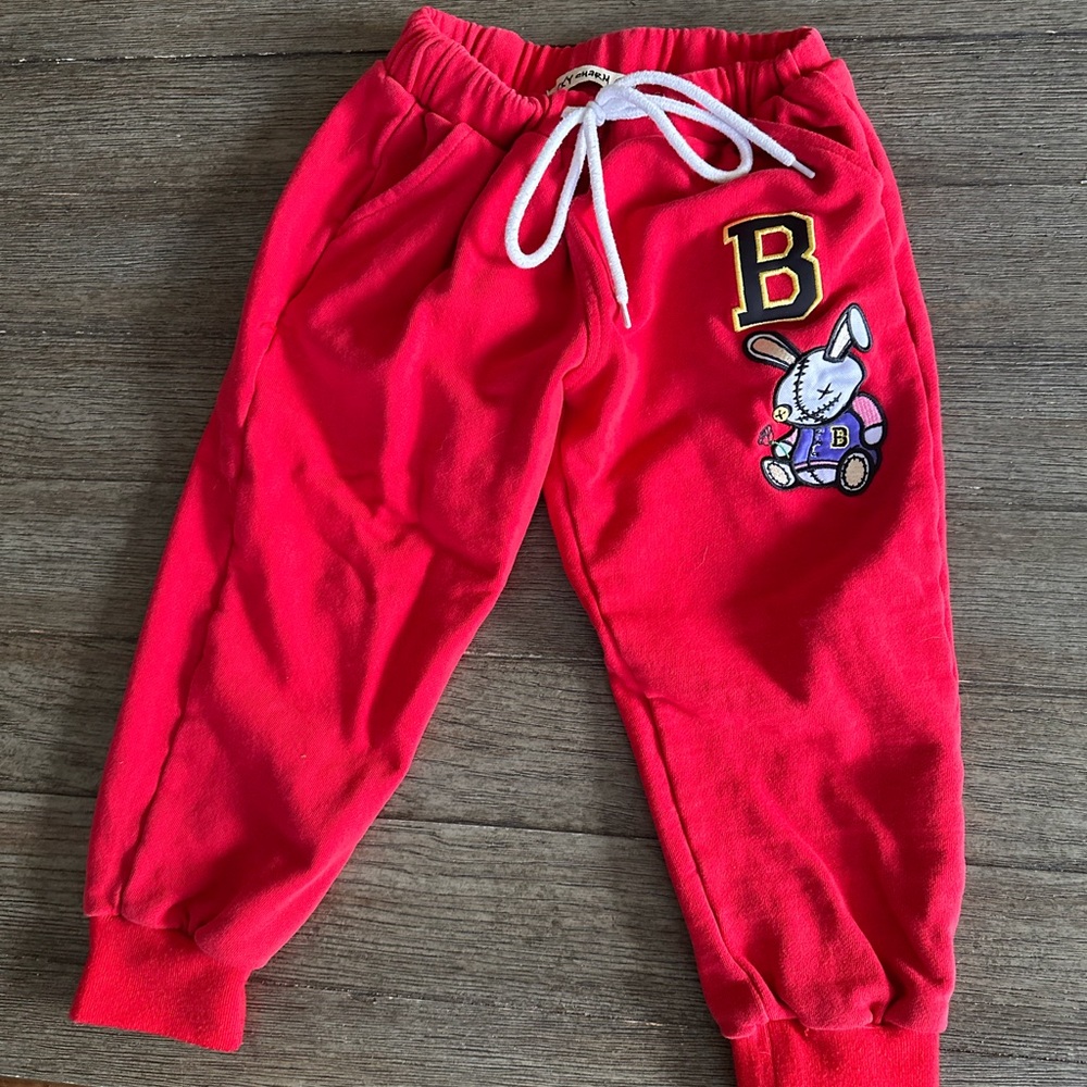 BYKS black keys Bright Red Kids Joggers with Bunny Patch